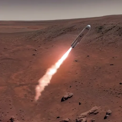 Image similar to A SpaceX Starship rocket landing on mars.