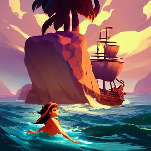 Image similar to painting mermaid treasure on sea of thieves game avatar hero smooth face median photoshop filter cutout vector, behance hd by jesper ejsing, by rhads, makoto shinkai and lois van baarle, ilya kuvshinov, rossdraws global illumination