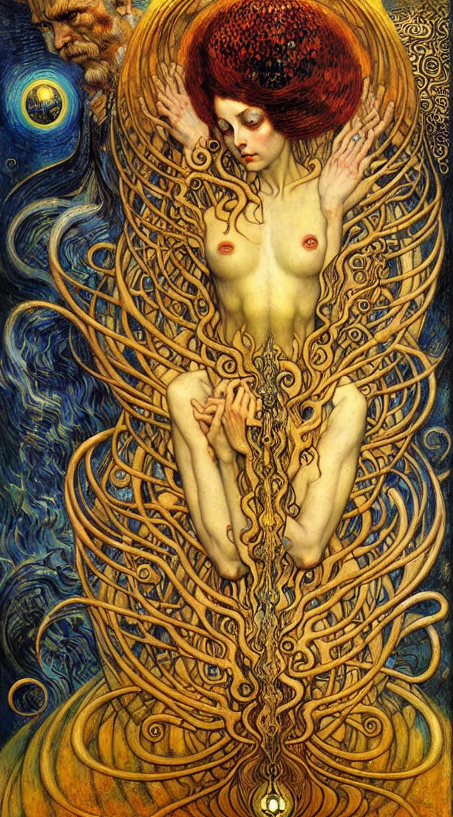 Image similar to Divine Chaos Engine by Karol Bak, Jean Delville, William Blake, Gustav Klimt, and Vincent Van Gogh, symbolist, visionary