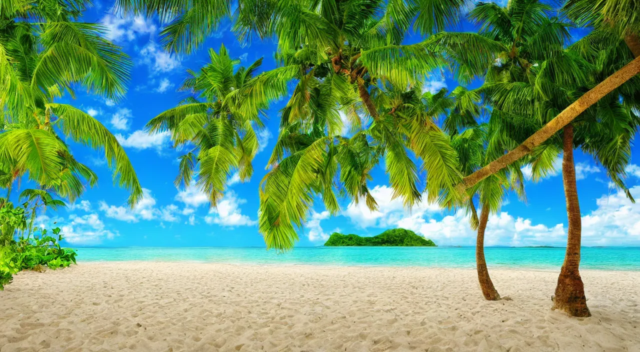 Prompt: Tropical beach in the style of Windows XP default wallpaper,