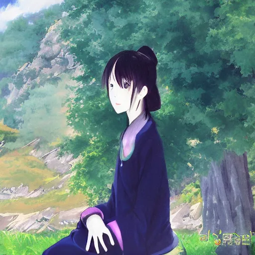 Prompt: a portrait of a character in a scenic environment by Ai Natori