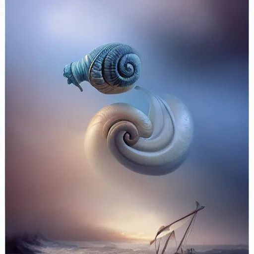 Prompt: huge snail by elena vizerskaya and ivan aivazovsky, perfectly detailed, artstation, sharp focus, highly detailed, studio photography, impresion de giclee arte abstracto, award winning