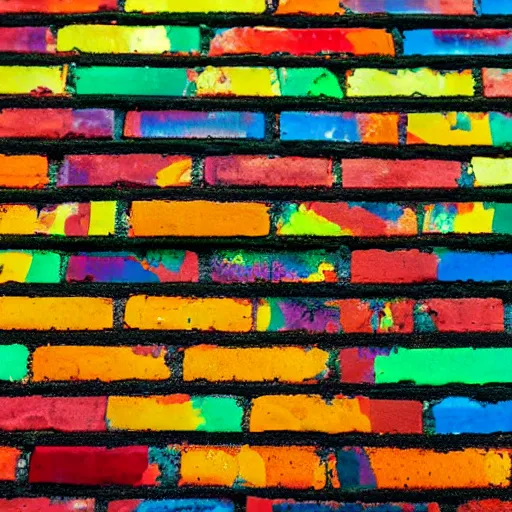 Image similar to a brick wall with rainbow coloured bricks