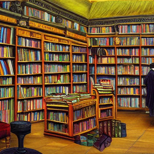 Prompt: magic victorian bookshop painting