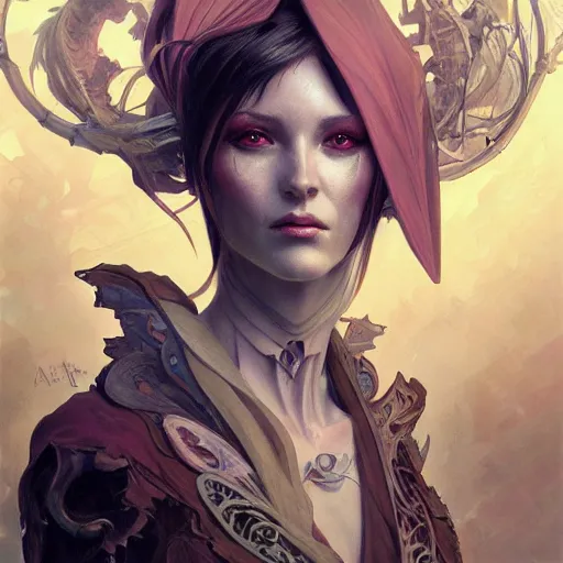 Image similar to portrait of a magical mantis necromancer, D&D, fantasy, highly detailed, digital painting, artstation, smooth, sharp focus, illustration, art by artgerm and greg rutkowski and alphonse mucha