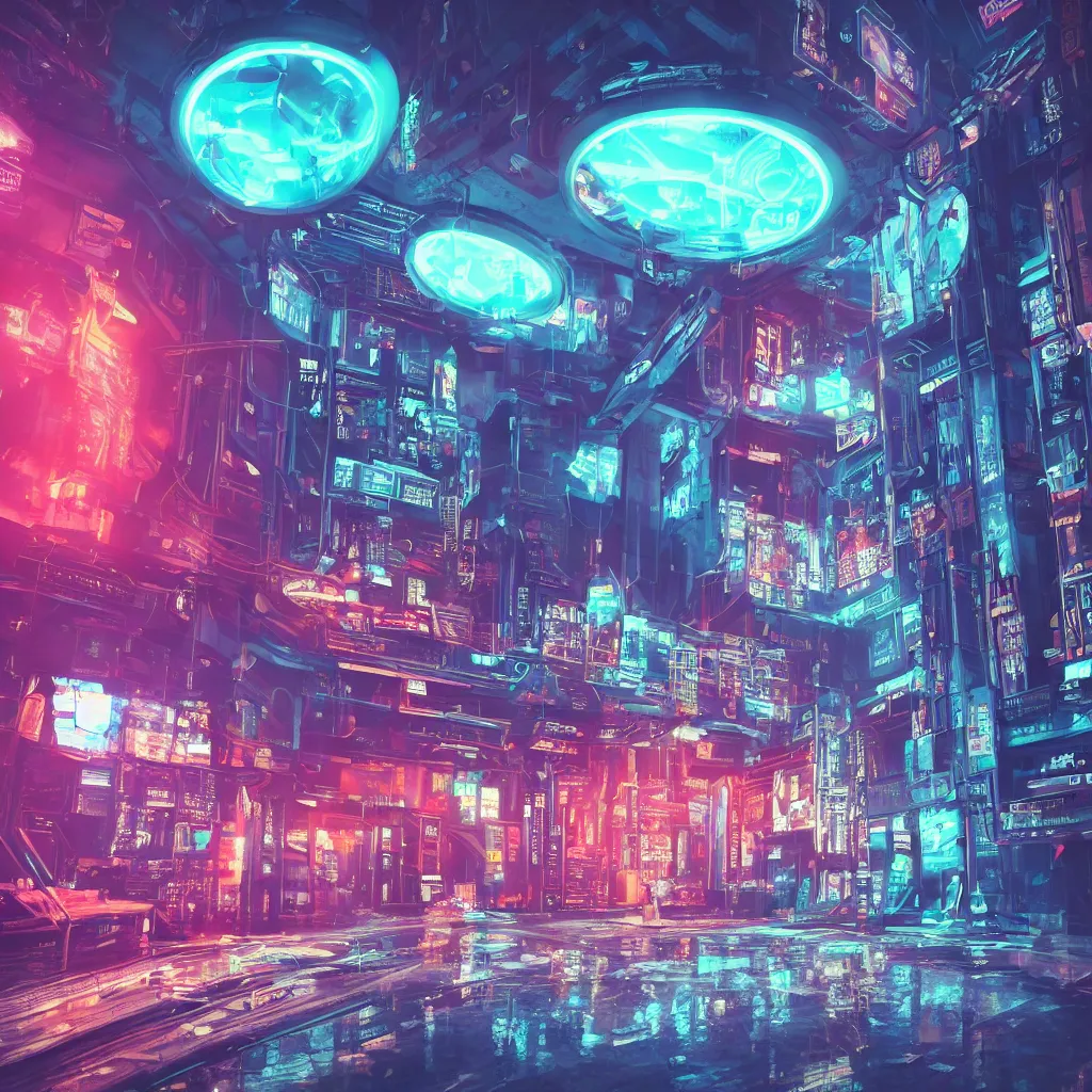 Image similar to a highly detailed photo of a cyberpunk room, high tech, neon backlit, round window, 8 k