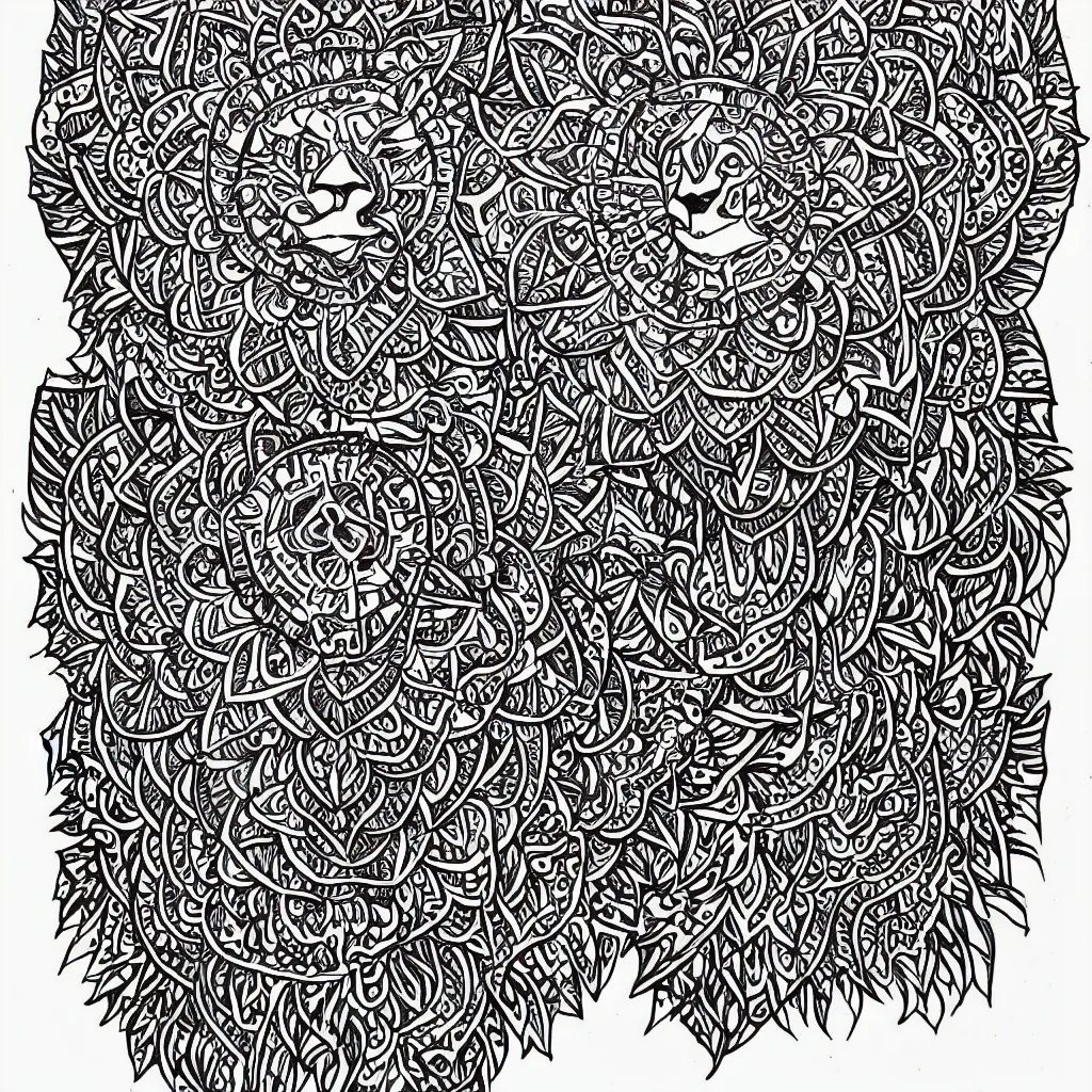 Image similar to symmetric lion mandala ink drawing