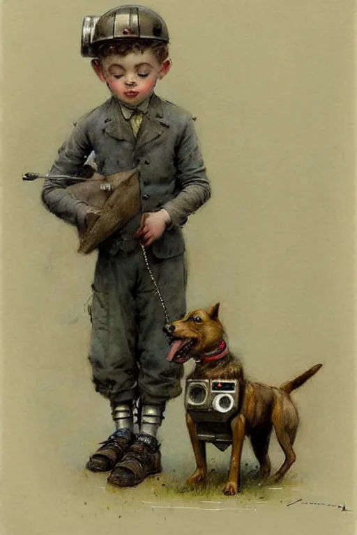 Image similar to (((((1950s boy and his robot k9 dog. muted colors.))))) by Jean-Baptiste Monge !!!!!!!!!!!!!!!!!!!!!!!!!!!