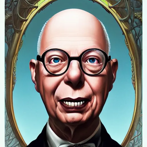 Image similar to lofi Klaus Schwab as a vampire portrait, digital art, Pixar style, by Tristan Eaton Stanley Artgerm and Tom Bagshaw.