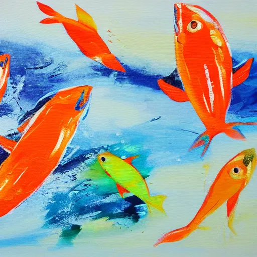 Image similar to fishes, acrylic painting