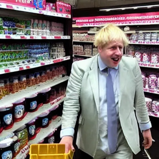 Prompt: Boris Johnson shopping for milk