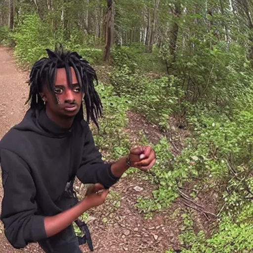 Prompt: Trailcam footage of Playboi carti