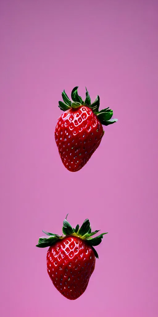 Image similar to a extreme macro photo of a strawberry, hyper realistic, hyper detailed, 35mm, very grainy film, pink volumetric studio lighting, bokeh, black background award winning shot, vogue magazine, cinematic, 8k, very closeup, elegant, tender, pastel W 1024