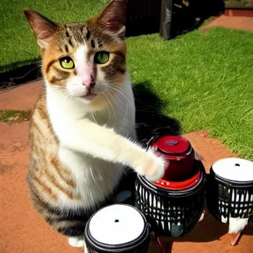 Image similar to photo of a cat playing bongos