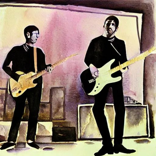 Prompt: joy division on stage. watercolour