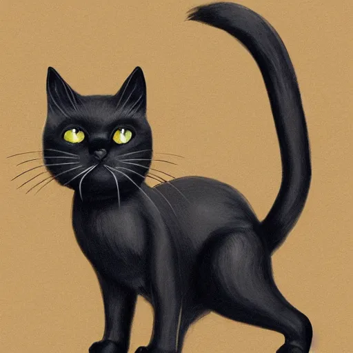 Prompt: black cat, back arched, cute, adorable, highly detailed, high resolution, trending on artstation