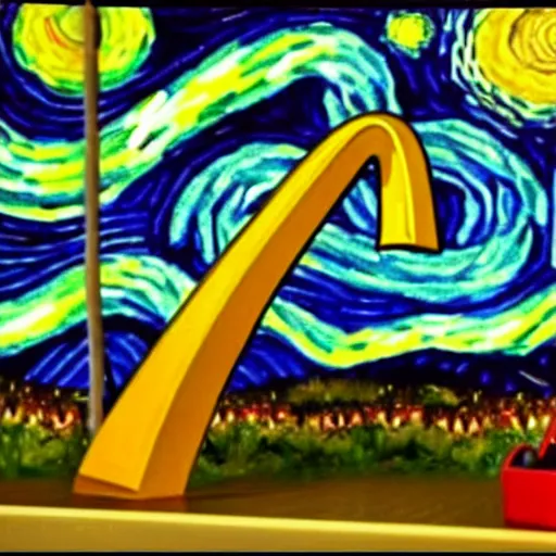 Prompt: mcdonald, starry night, von gogh