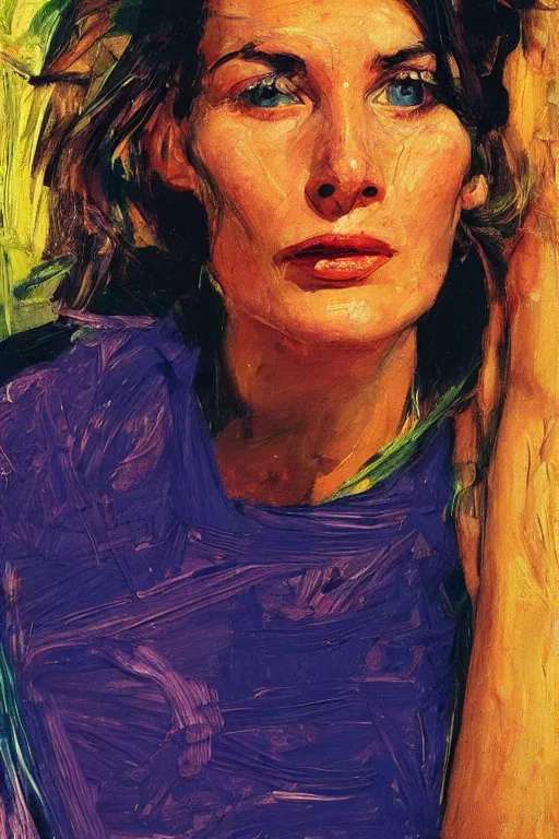 Image similar to hyperrealism close-up pretty woman portrait by Frank Auerbach photo, Vogue, by Alejandro Jodorowsky