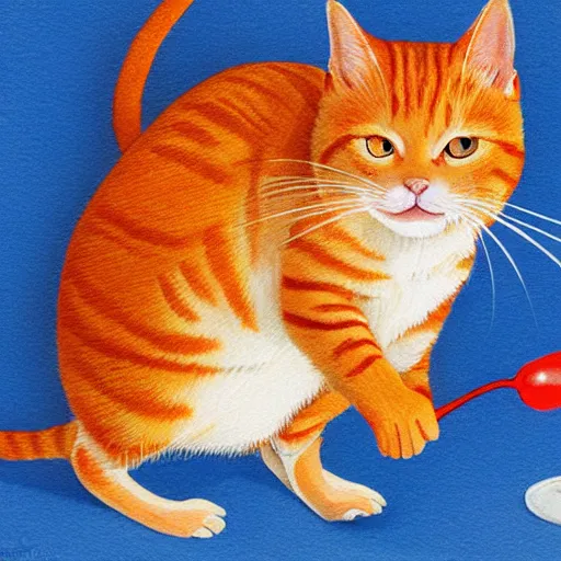 Prompt: orange tabby cat chasing a mouse, illustration, contemporary, realistic, hd