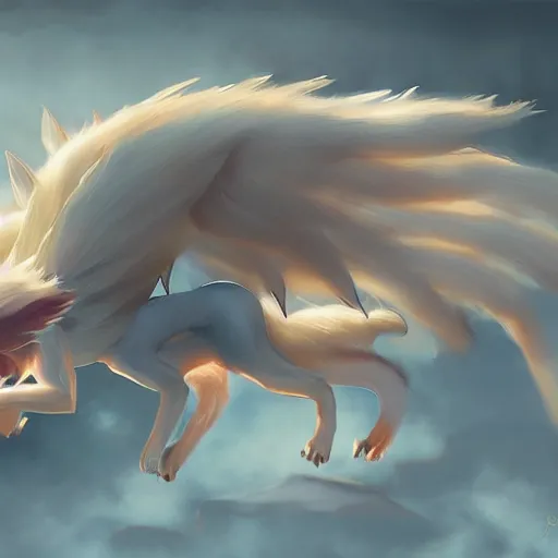 Image similar to pokemon ninetails, artstation greg rutkowski, cinematic, hyperrealist, digital art