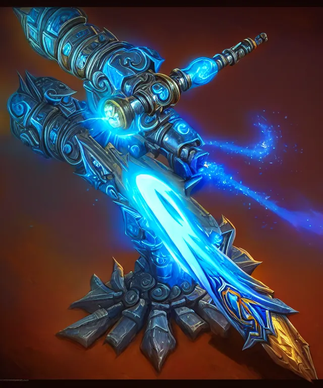 Image similar to bright weapon of warcraft blizzard weapon art, a spiral magic staff, bokeh. bright art masterpiece artstation. 8k, sharp high quality illustration in style of Jose Daniel Cabrera Pena and Leonid Kozienko, blue colored theme, concept art by Tooth Wu,