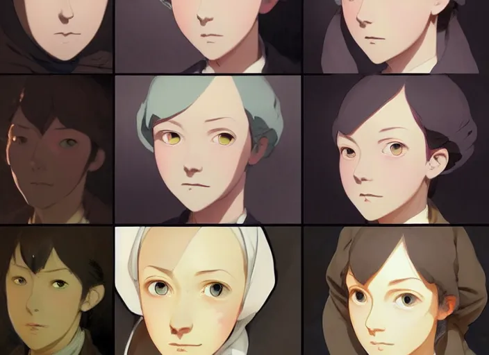 Image similar to 1 8 3 5 florence nightingale middle aged, character face study, faces only, concept art finely detailed perfect art, painted by greg rutkowski makoto shinkai takashi takeuchi studio ghibli, pinterest, cevagraf comics