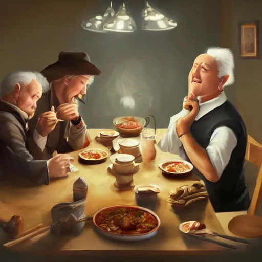 Prompt: thomas edison eating pork stew, trending on artstation