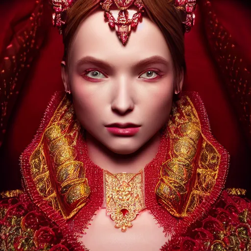 Image similar to portrait of wonderful princess of rubies with fair skin, ornate 8 k radiant gorgeous intricate detailed, accent lighting, dramatic light, octane render