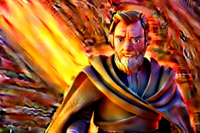 Prompt: obi wan kenobi, screenshot in a typical pixar movie, disney infinity 3 star wars style, volumetric lighting, subsurface scattering, photorealistic, octane render, josh black