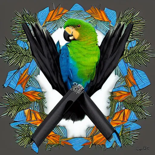 Prompt: cross between parrot and rhinoceros, digital art, drawing by RAOUL DELEO