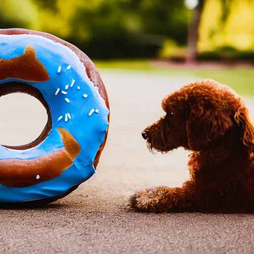 Prompt: a dog staring at a giant donut. 8k photo, hyperdetailed.