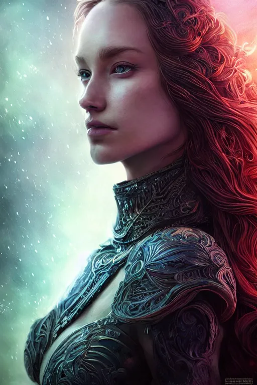 Image similar to Majestic and regal portrait of a female Starlight, DC universe, Perfect face, beautiful, intricate, epic, elegant, menacing, fantasy, highly detailed, digital painting, hard focus, beautiful volumetric lighting, epic light, ultra detailed, by Leesha Hannigan, Ross Tran, Thierry Doizon, Kai Carpenter, Ignacio Fernández Ríos