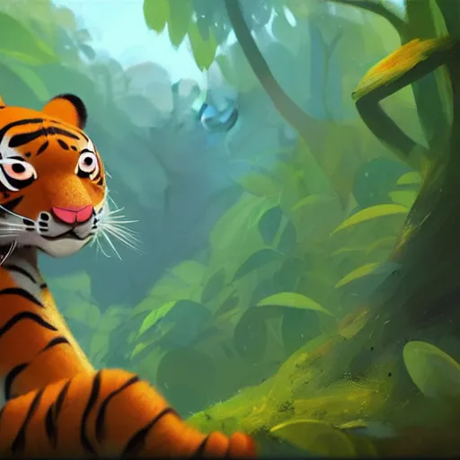 Prompt: goro fujita illustration a young little tiger in the jungle by goro fujita, painting by goro fujita, sharp focus, highly detailed, artstation