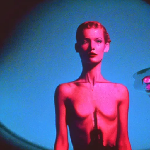 Image similar to movie still of the alien girl, cinematic composition, cinematic light, by david lynch