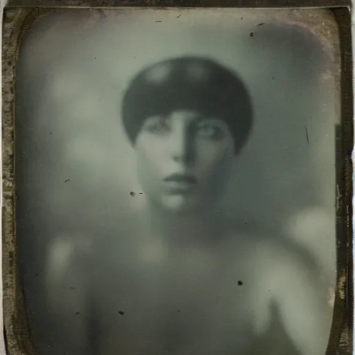 Prompt: tintype photo, swimming deep underwater, alien