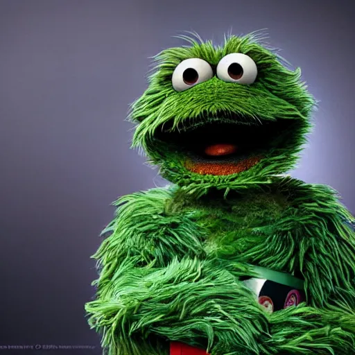 Image similar to stunning award winning hyperrealistic hdr 8 k highly detailed portrait photo of oscar the grouch as a real human