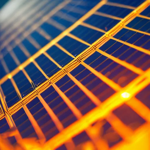 Prompt: highly detailed 3 5 mm macro macro photography of a solarpanel producing power at sunset, natural light