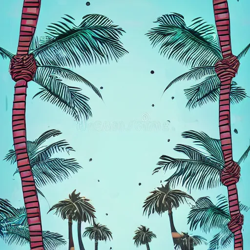 Image similar to y 2 k aesthetic palm tree, neomodernist art style, silver blobs, y 2 k aesthetic