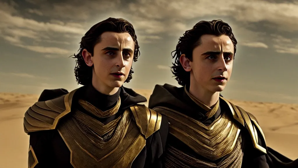 Prompt: timothée chalamet as loki in dune, cinematic