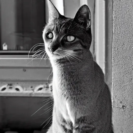 Image similar to a grey manx cat smoking a cigarette, photograph