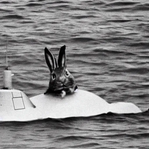 Prompt: a small evil rabbit launching nuclear warheads from a submarine grainy 3 5 mm photo