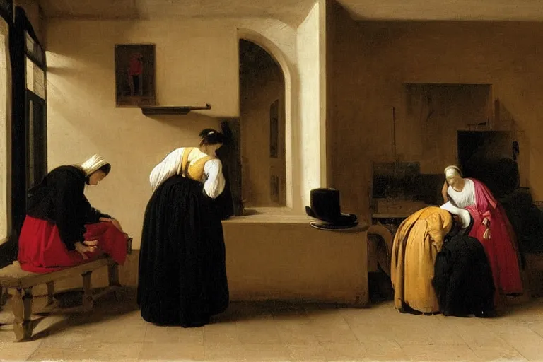 Image similar to 3 women mourning, pieter de hooch, ary scheffer