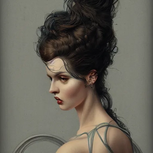 Image similar to wearing a full tight curvy long dress female, soft painting of lifelike curiosities and illusions, perfectly detailed linework, symmetrical accurate intricate sensual features, highly detailed, artstation, sharp focus, tom bagshaw