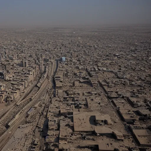 Prompt: the city of baghdad in post apocalyptic Iraq, wide angle,