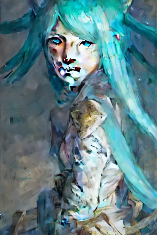 Prompt: hatsune miku portrait dnd, painting by gaston bussiere, craig mullins, greg rutkowski, yoji shinkawa