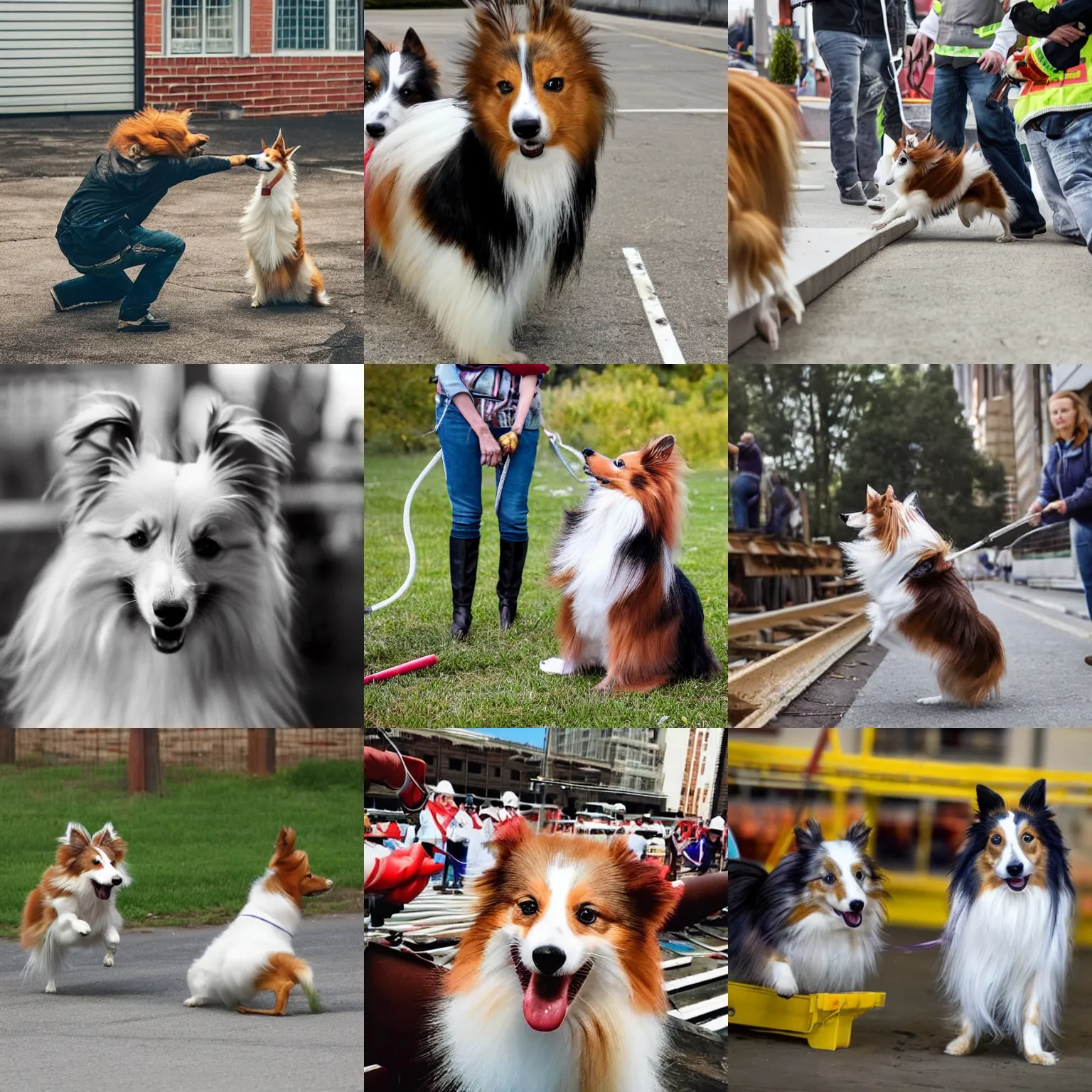 Prompt: a photo of a sheltie fighting for worker's rights