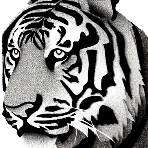 Prompt: tiger made in simple polygon gray 3D shapes. no detail.