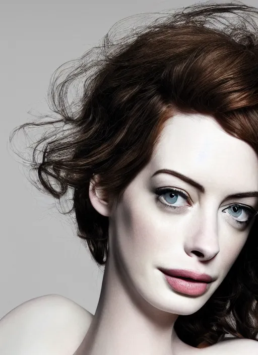 Prompt: portrait of beautiful christina hendricks and anne hathaway hybrid by mario testino, headshot, detailed, award winning, sony a 7 r