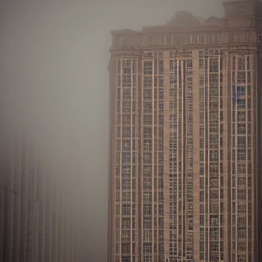 Image similar to tall soviet panel building in a fog, cinematic, 8k resolution, beautiful detailed, insanely intricate details