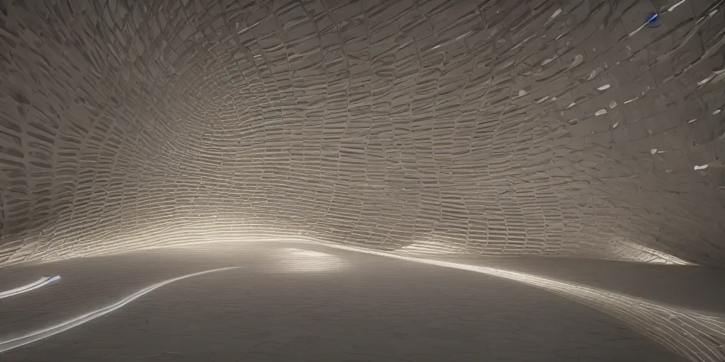 Image similar to extremely detailed stunning beautiful futuristic smooth curvilinear museum interior, smooth clean texture, hyper real, 8k, 3D cinematic volume light